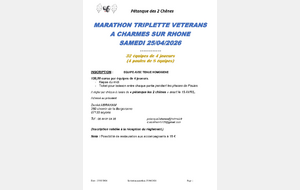 MARATHON VETERANS CHARMES SUR RHONE 25-04-26 / 32 Equipes de 4 joueurs / 4 poules de 8 équipes